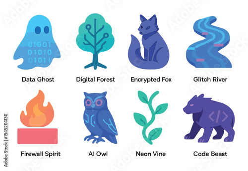 Digital folklore icons set – 3d, enchanted symbols and mythical design elements