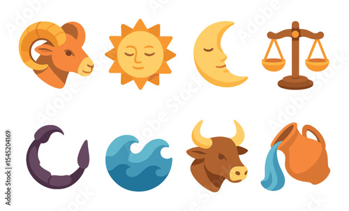 Zodiac icons set – 3d astrological and horoscope symbols for cosmic themes