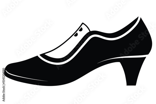 Elegant Black and White Ladies' Shoe with Modest Heel Silhouette Image