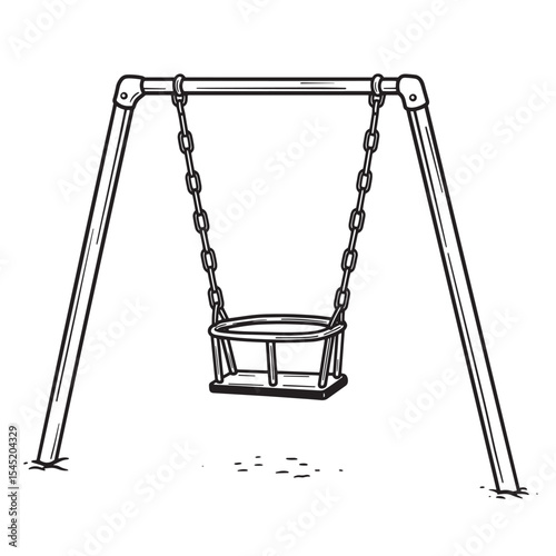 Hand drawn vintage art silhouette of a classic playground swing set design for kids