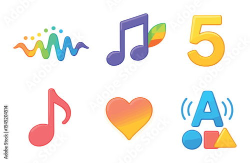 Colorful synesthesia icons set - flat, vibrant sensory and abstract design symbols