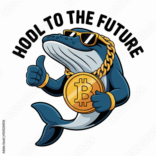 Whale with Bitcoin coin and "HODL TO THE FUTURE"