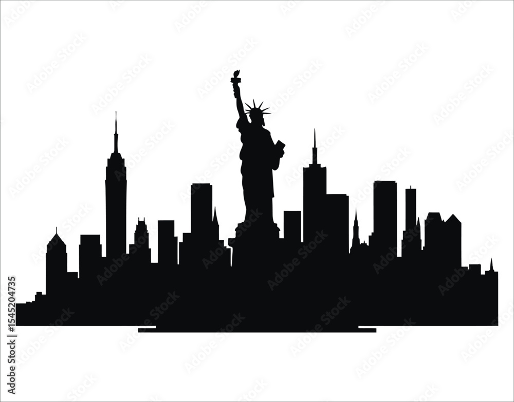 Obraz premium Minimalist Liberty Statue with NYC Skyline Vector