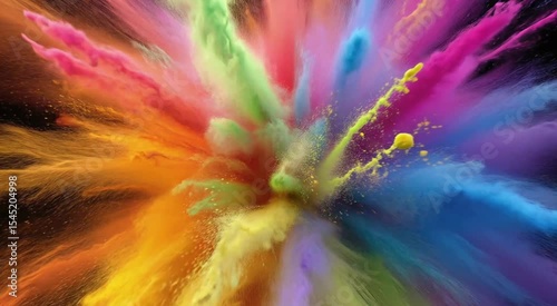 Bursting explosion of colorful powder with bright vivid hues on black background