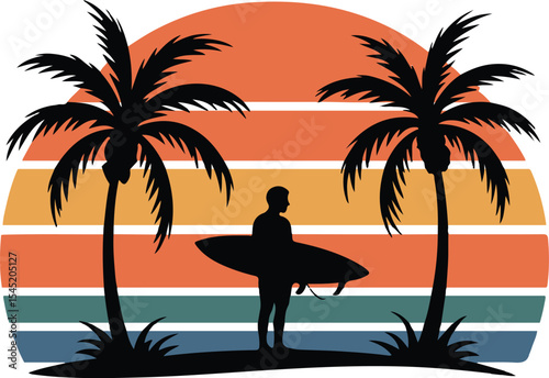 Tropical Sunset Surfer Silhouette