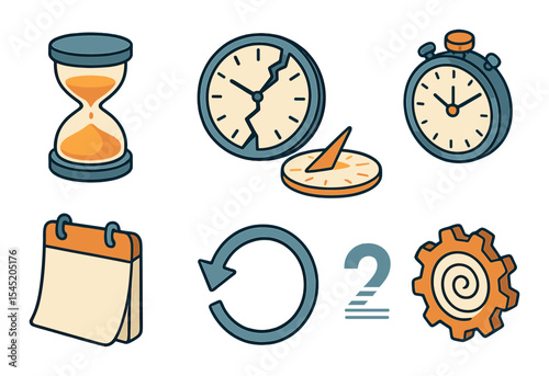 Time management icons set – flat, scheduling and clock symbols for productivity