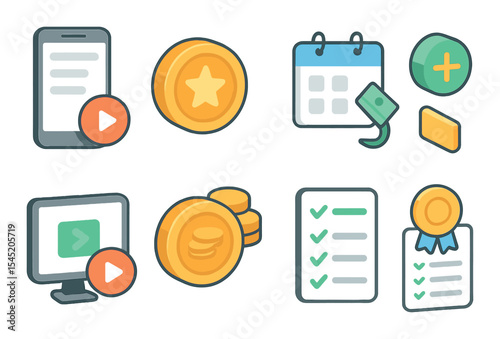 Earning app icons set – simple, money and finance symbols for digital platforms