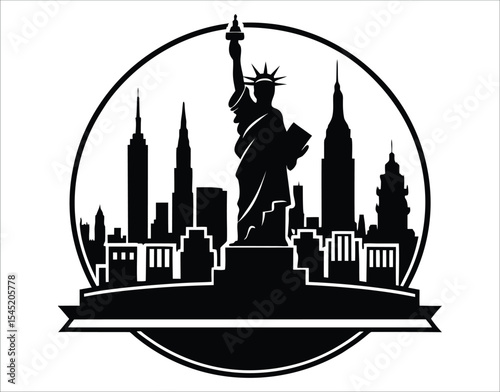 Urban Silhouette of New York with Liberty Statue