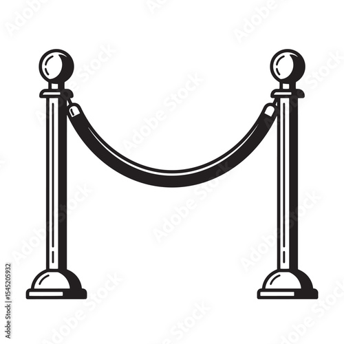 Vector illustration of a vintage art silhouette crowd control barrier with rope and stanchions for event entry management