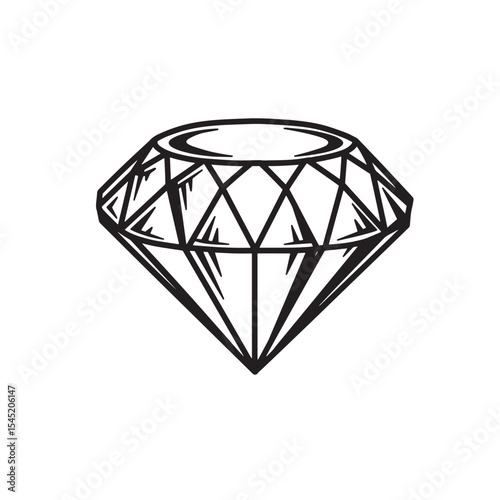Vintage art silhouette depicting an elegant diamond with facets in a timeless style