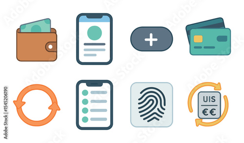 Modern wallet icons set - outline, digital finance and payment method symbols