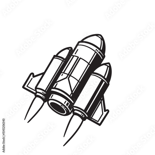 Vintage art silhouette illustration of a space shuttle ready for blast off