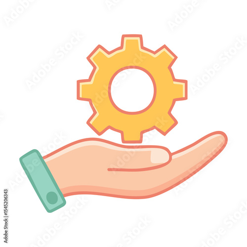 Hand holding gear icon. The simple flat style drawing gear wheel illustration