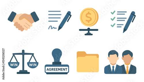 Business deal linear icons set – sleek, agreement and partnership design symbols