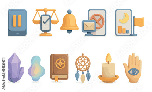 Mindfulness and wellness icons set – 3d, meditation and relaxation symbols