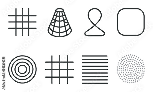 Geometric line icons set – sleek, abstract, modern shape symbols for design projects