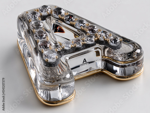 3D rendering of a transparent, glass-like letter 