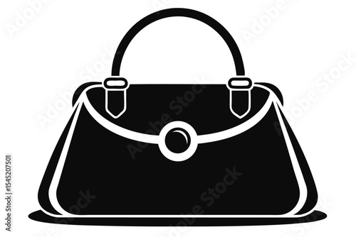 Elegant black handbag with white trim and handle, minimalist design for fashion blog