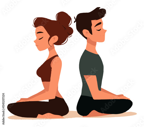 Serene Cartoon Characters Meditating Together in a Peaceful Setting