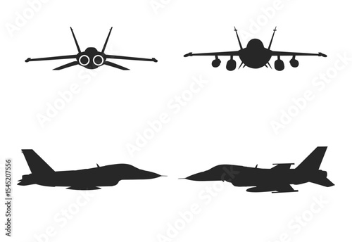 Fighter jet silhouettes front and side views