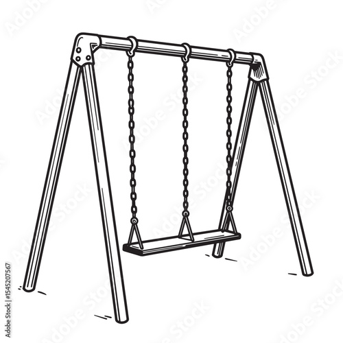 Vintage silhouette art of a playground swing set depicting childhood fun and leisure