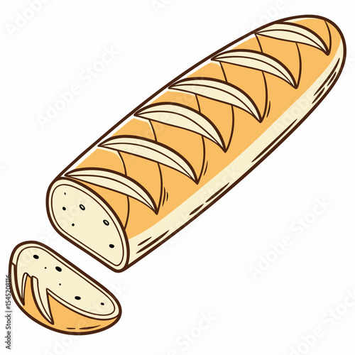 Golden Brown French Baguette Vector Illustration Sliced Loaf Bakery Bread Food Graphic Design Element