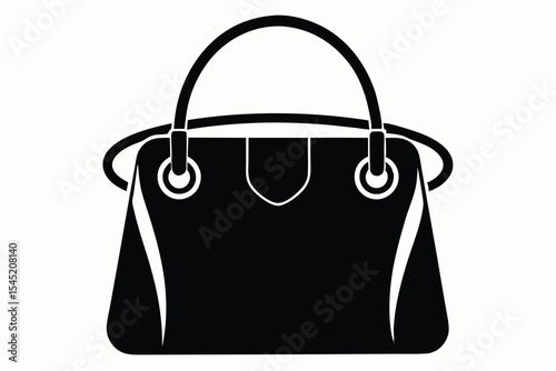 Graphic Illustration of a Black Handbag with Two Handles and Accents