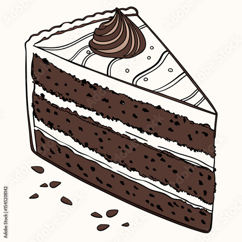 Delicious Chocolate Layered Cake Slice Isolated on White Background Sweet Dessert Treat Brown and