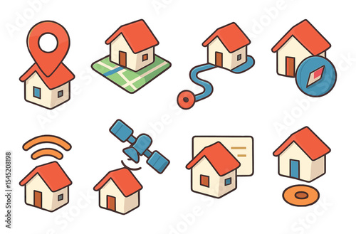 Home navigation icons set – 3d, house location and direction symbols for apps