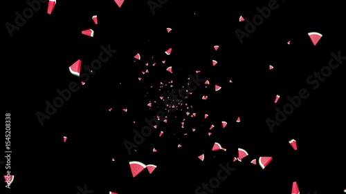Falling Overlay 3D Watermelon Pieces Animation on Alpha Channel, Loop
