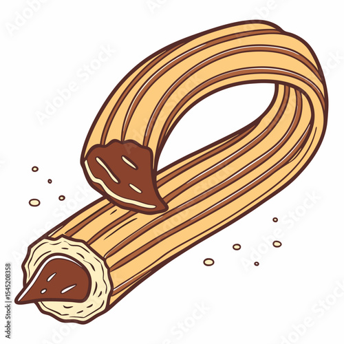 Single Brown and Beige Churro with Chocolate Filling on White Background Sweet Treat Pastry