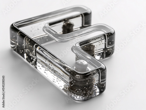 3D rendering of a transparent, glass-like letter 