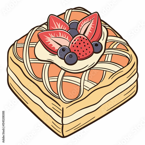 Square Danish Pastry with Strawberries Blueberries Cream Pastel Colors Sweet Treat Bakery Item