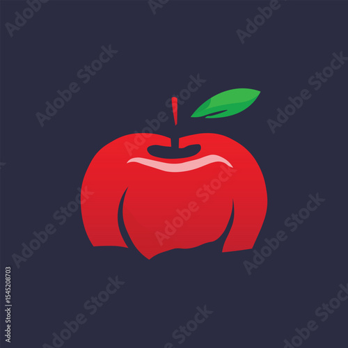 A vibrant red apple illustration with a green leaf and a subtle gradient, presented on a dark background. This stylized graphic is ideal for health, technology, or food-related designs, symbolizing