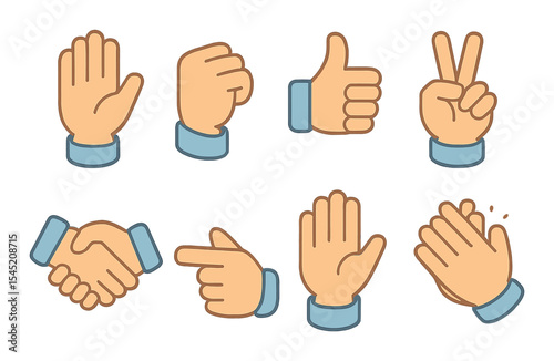 Hand gesture icons set – outline, simple and expressive symbols for communication