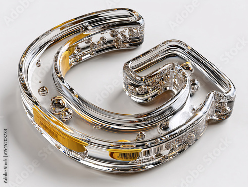3D rendering of a transparent, glass-like letter 