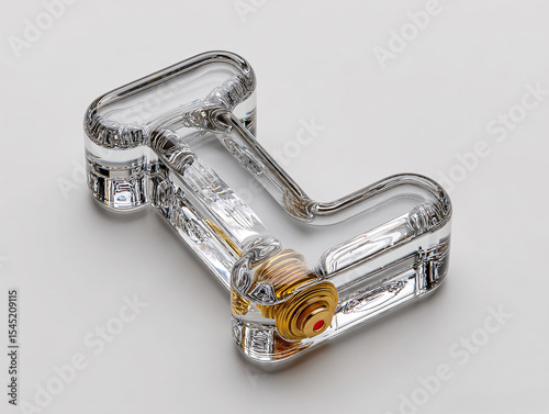 3D rendering of a transparent, glass-like letter 