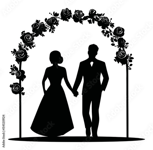 Romantic Silhouette of Couple Under Floral Arch with Roses for Weddings
