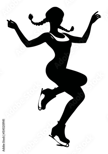 Elegant Ice Skater Silhouette in Dynamic Pose on White Background