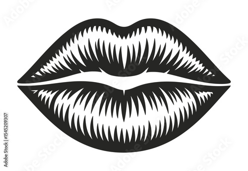 Vintage style black and white lips illustration