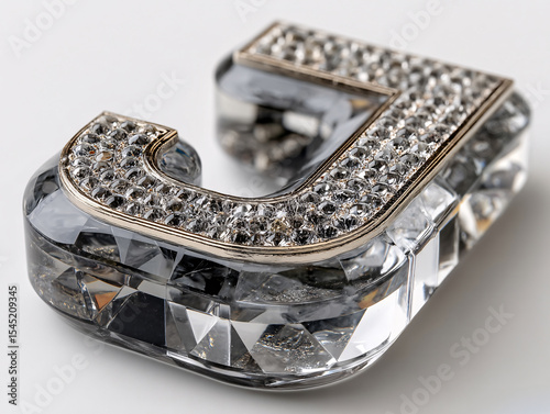 3D rendering of a transparent, glass-like letter 