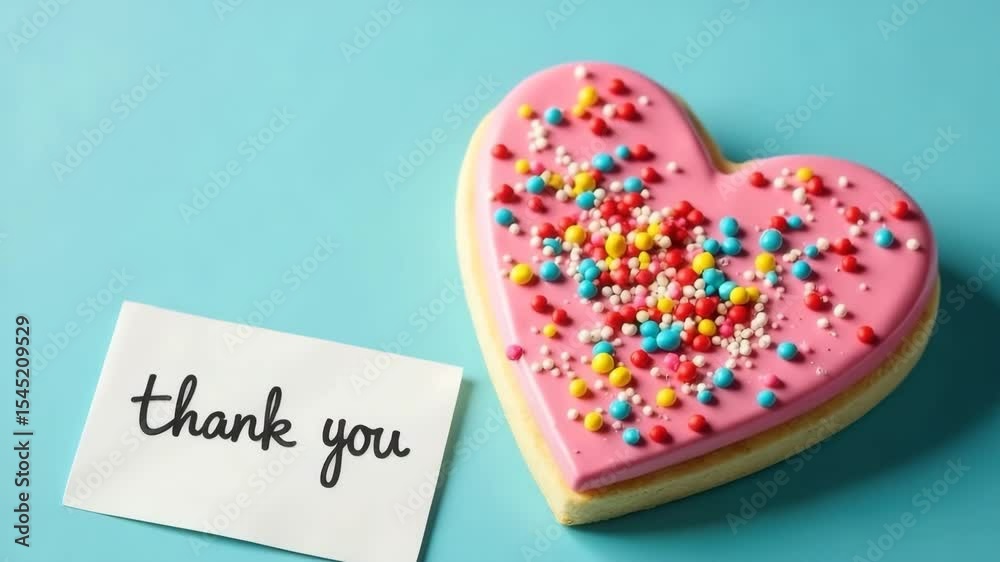 Thank you card and heart-shaped cookie