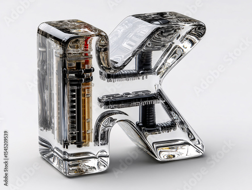 3D rendering of a transparent, glass-like letter 