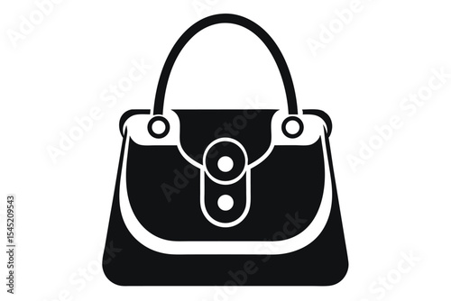 Black & White Silhouette of a Stylish Handbag with a Curved Handle and Clasp