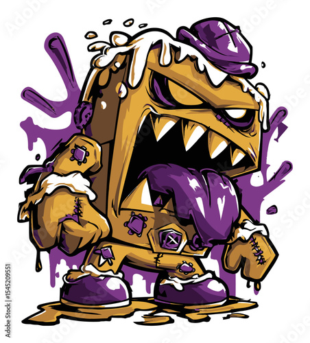Playful Monster Character with Purple Accents and Dripping Details