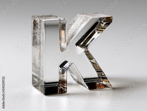 3D rendering of a transparent, glass-like letter 