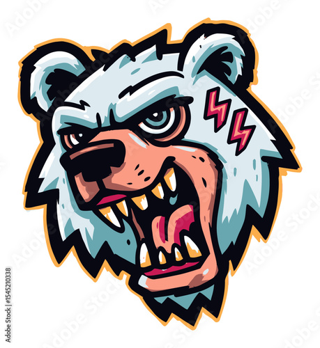 Ferocious Bear Head with Bold Colors and Dynamic Expression in Vector Style