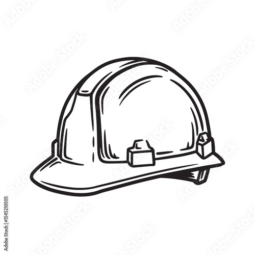 Black and white construction helmet in a vintage art silhouette style for safety industry projects