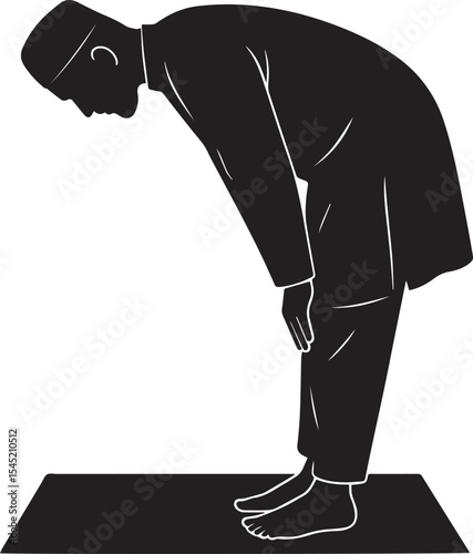 Muslim man praying silhouette isolated on white background