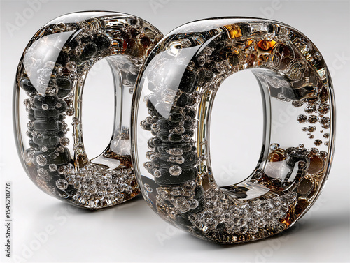 3D rendering of a transparent, glass-like letter 